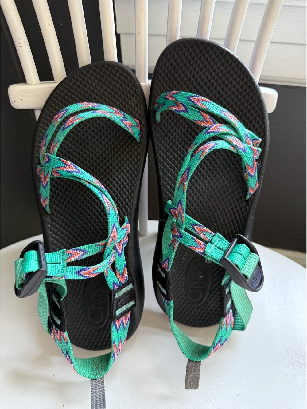 Chaco Women's Adjustable Strappy Sandals in Multi Green and Purple